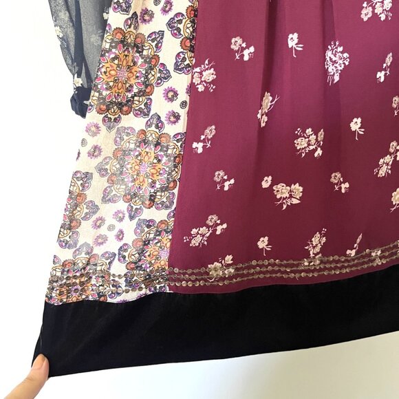Anthropologie Maeve Dress XS Quartier Latin Burgundy Chiffon Velvet Boho Floral - Picture 6 of 14